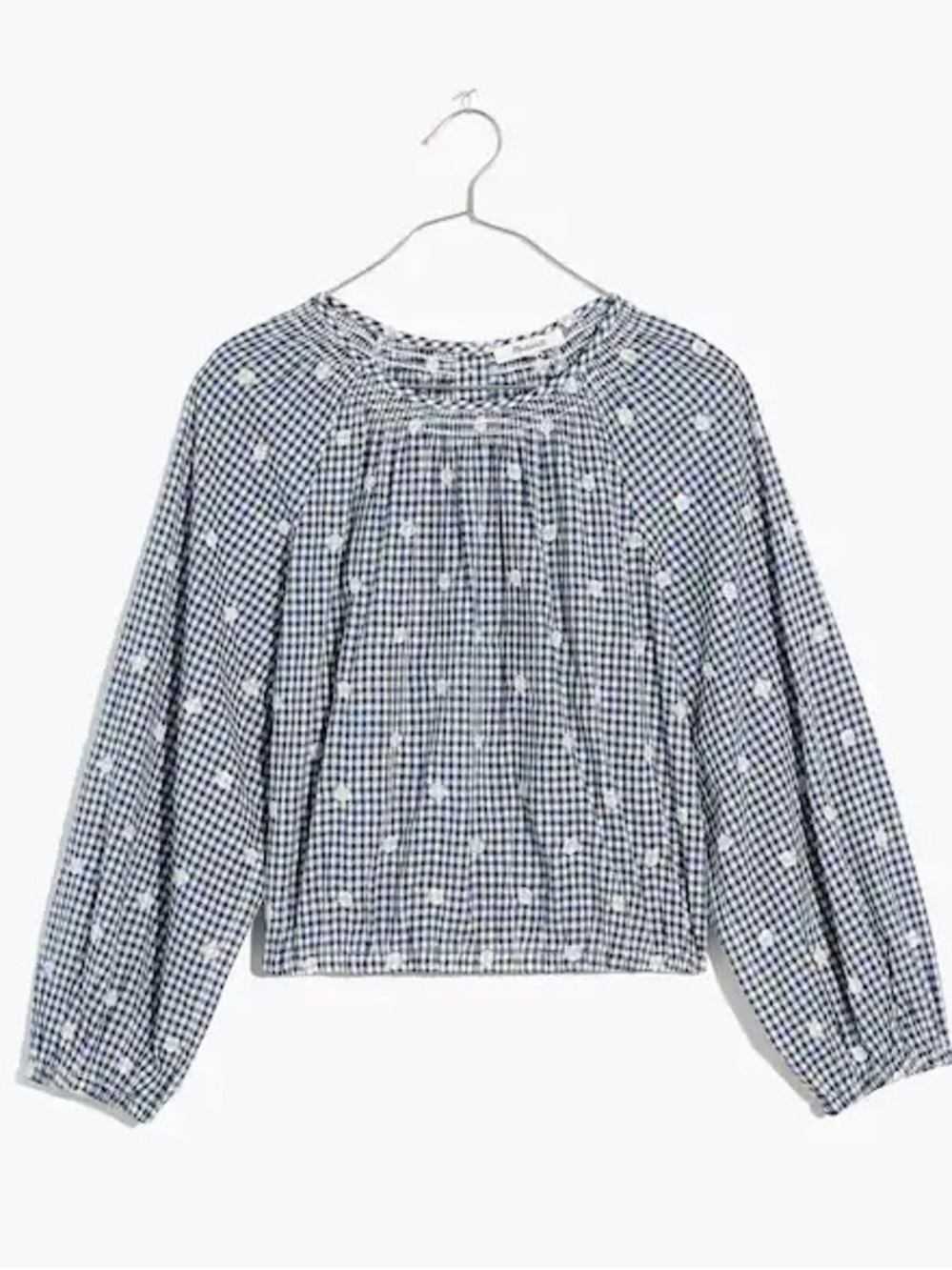 Madewell Embroidered Button-Back Shirt in Gingham Check Navy Shoreline 1X